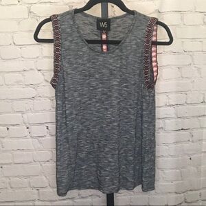 W5 Gray and Black Striped Tank Boho Trim